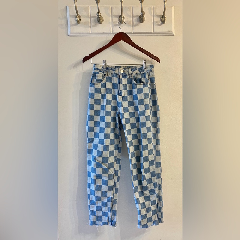 Forever 21 Blue Checkered Denim Jeans